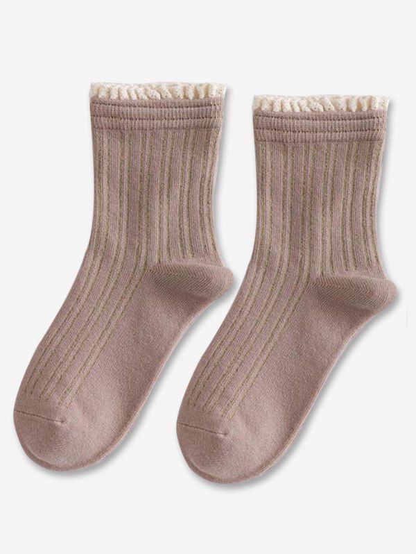 Trendy Preppy Style Ruffle Edge Ribbed Quarter Socks  