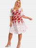 Robe Cottagecore Superposée à Imprimé Rose à Epaule Dénudée de Grande Taille - Rouge 1X