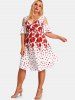 Plus Size Rose Print Cold Shoulder Surplice Cottagecore Dress -  