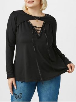 Plus Size Shrug Top and Eyelet Lace Up Tank Top - BLACK - 5X