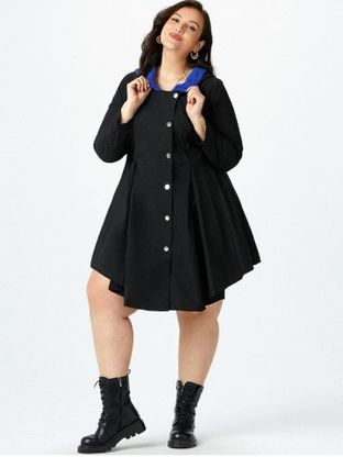 Plus Size Contrast Asymmetric Hooded Coat Dress