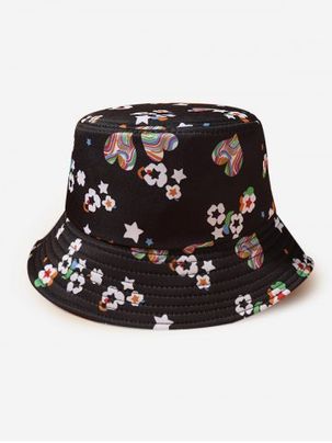 Flower Heart Star Print Bucket Hat