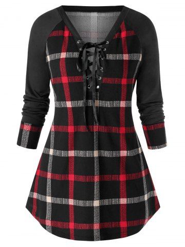 rosegal Plus Size Raglan Sleeve Checked Tunic Sweatshirt