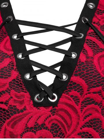 Plus Size Lace Sheer Lace-up Long Sleeve Tee