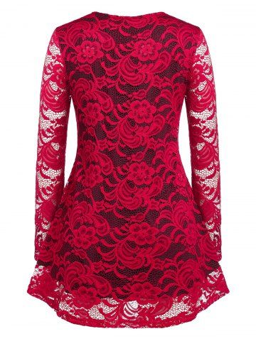 Plus Size Lace Sheer Lace-up Long Sleeve Tee