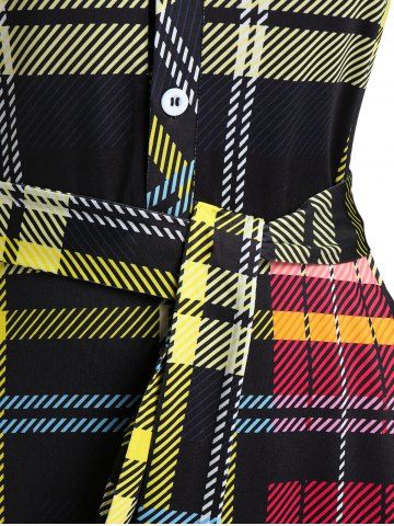 Plus Size Half Button Belted Plaid Shirt Dress