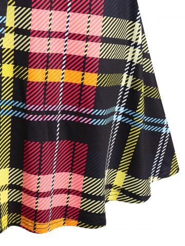 Plus Size Half Button Belted Plaid Shirt Dress