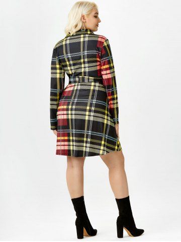 Plus Size Half Button Belted Plaid Shirt Dress
