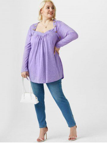 Plus Size Sweetheart Neck Pleat Tee