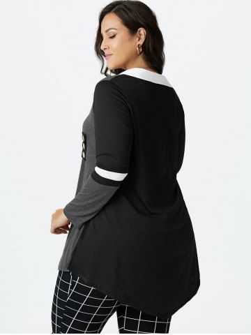 Plus Size Colorblock Plunging Long Sleeve Tunic Tee