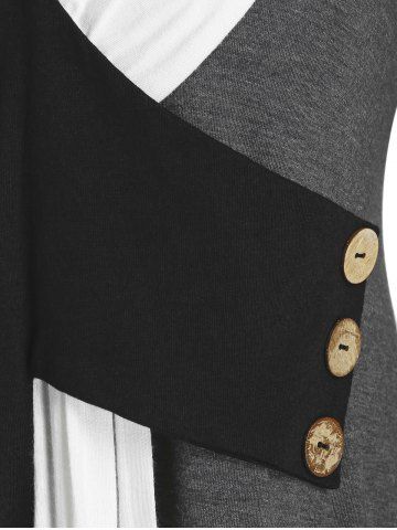 Plus Size Colorblock Plunging Long Sleeve Tunic Tee