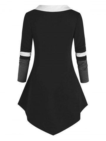 Plus Size Colorblock Plunging Long Sleeve Tunic Tee