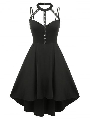 Plus Size Harness Cutout High Low Gothic Dress - BLACK - 4X