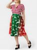 Plus Size Christmas Printed Striped Pin Up Dress -  