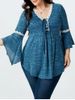 Plus Size Lace Up Bell Sleeve Tee -  