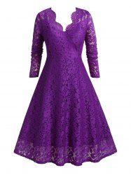 Plus Size Scalloped Midi Lace 1950s Dress -  