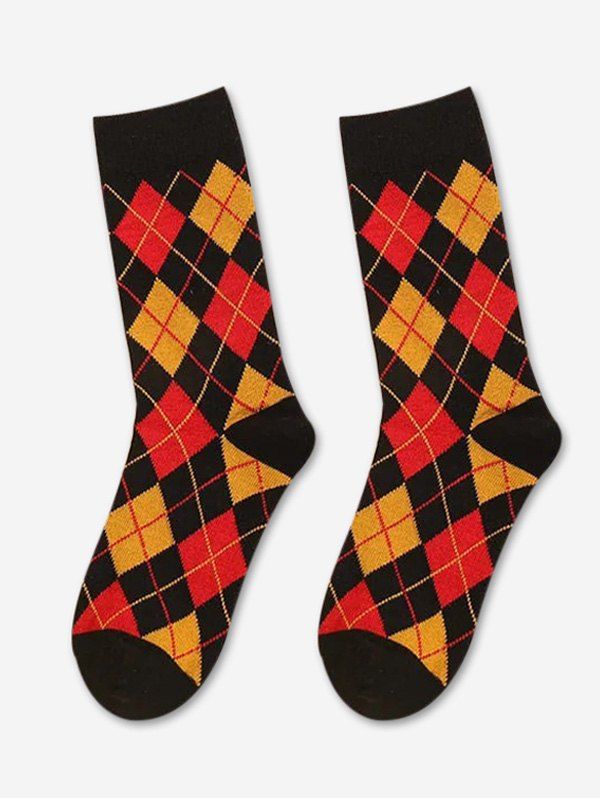 Latest Retro Printed Argyle Mid-calf Socks  