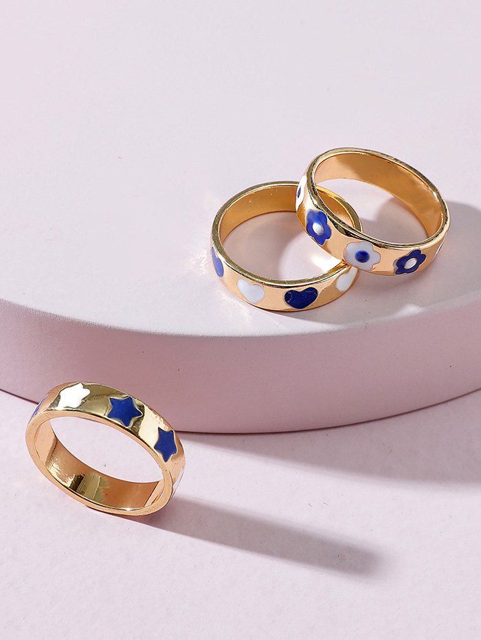 Buy 3 Pcs Glazed Flower Star Heart Ring Set  