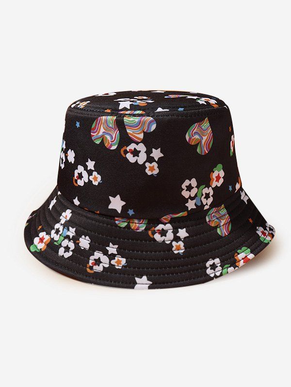 Hot Flower Heart Star Print Bucket Hat  