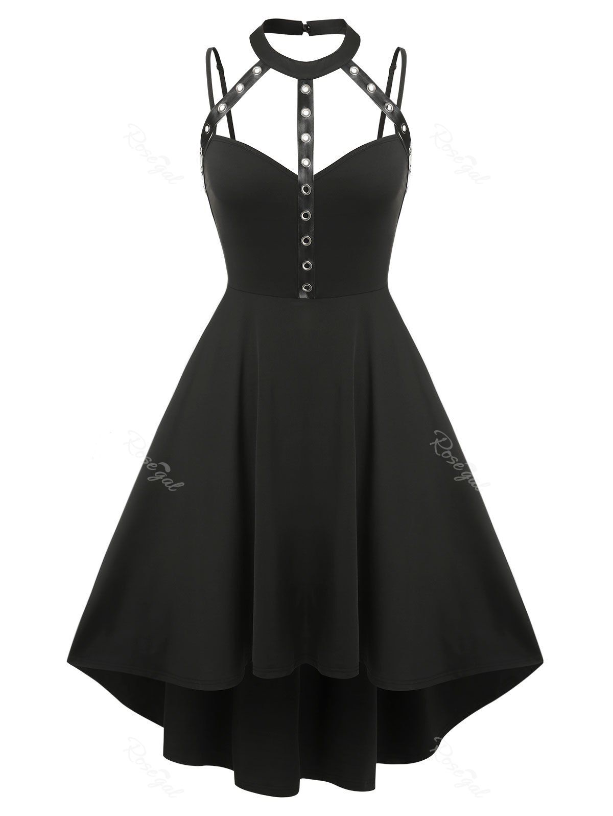 Unique Plus Size Harness Cutout High Low Gothic Dress  