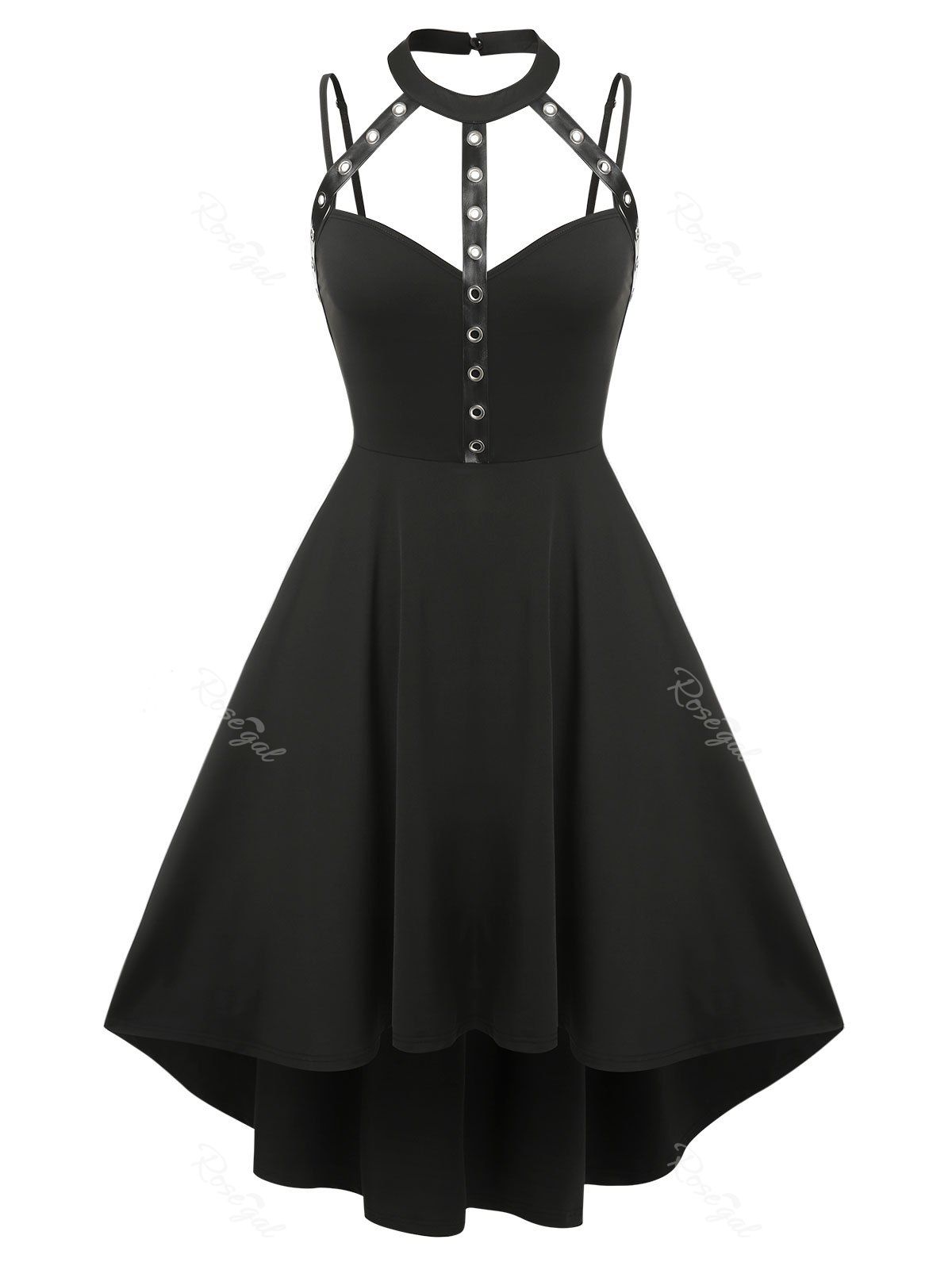 Fashion Plus Size Harness Cutout High Low Gothic Dress  