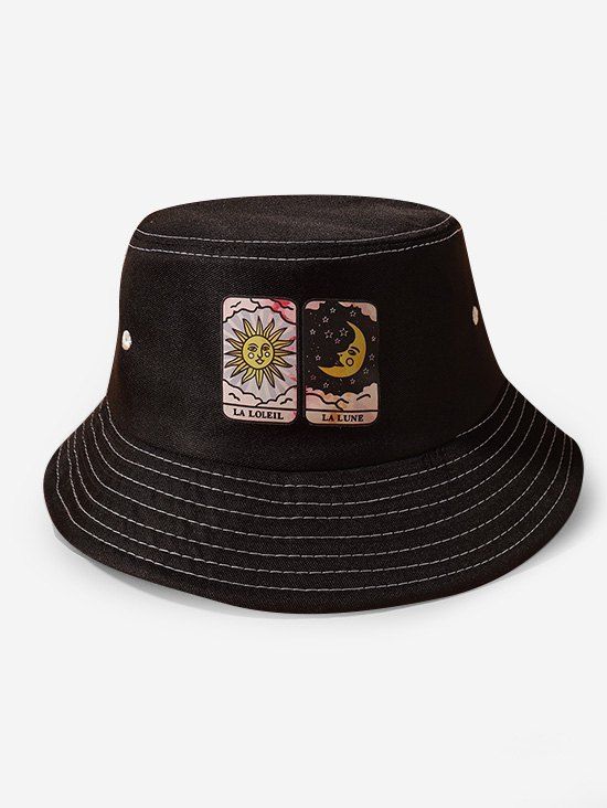 Unique Sun And Moon Card Pattern Bucket Hat  