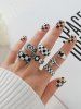 7 Pcs Two Tone Checkerboard Flower Ring Set -  
