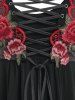 Plus Size Flower Embroidered Lace Up Backless Dress -  