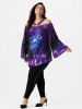 Plus Size Bell Sleeve Butterfly Print Cold Shoulder Tee -  