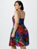 Plus Size Colorful Print Fit and Flare Midi 1950s Dress -  