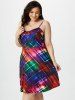 Plus Size Colorful Print Fit and Flare Midi 1950s Dress -  