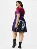 Plus Size Keyhole Starry Cat Print Flare 50s Dress -  