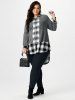 Plus Size Plaid Hooded High Low 2 in 1 Top -  