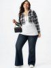 Plus Size Plaid Open Front Top and Camisole Twinset -  
