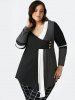 Plus Size Colorblock Plunging Long Sleeve Tunic Tee -  