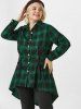 Plus Size Plaid Lace Up Roll Up Sleeve High Low Shirt -  