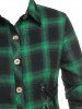 Chemise Haute Basse à Carreaux Manches Roulées de Grande Taille à Lacets - Vert profond 5X