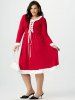 Robe de Noël Panneau en Fausse Fourrure de Grande Taille à Lacets - Rouge 2X