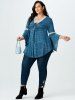 Plus Size Lace Up Bell Sleeve Tee -  