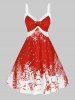 Robe Bicolore à Imprimé Flocon de Neige et Renne Noël Grande Taille - Rouge 1X