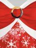 Robe Bicolore à Imprimé Flocon de Neige et Renne Noël Grande Taille - Rouge L