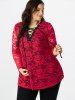 Plus Size Lace Sheer Lace-up Long Sleeve Tee -  