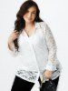 Plus Size Lace Flower Sheer Blouse with Cami Top Set -  
