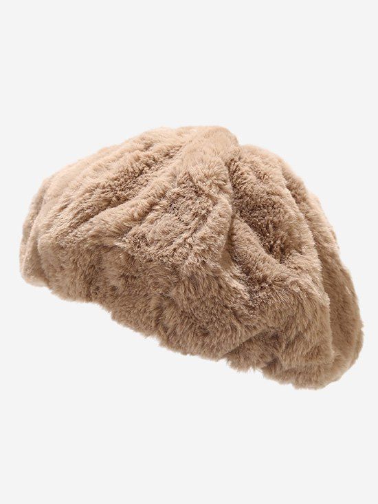Cheap Solid Color Faux Fur Fluffy Beret Hat  