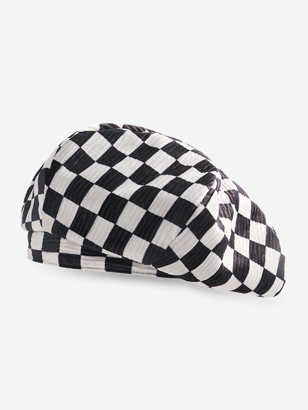 Fancy Printed Two Tone Checkered Beret Hat  