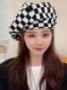 Printed Two Tone Checkered Beret Hat -  