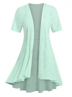 Plus Size & Curve Open Front Broderie Anglaise High Low Cardigan - LIGHT GREEN - 5X