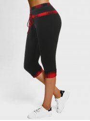 High Rise Plaid Skinny Capri Pants -  