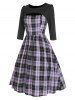 Robe Découpée à Carreaux à 3 / 4 Manches - Pourpre  L