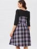 Robe Découpée à Carreaux à 3 / 4 Manches - Pourpre  L